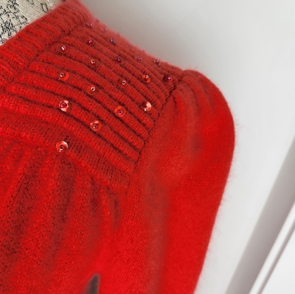 80s Silk Beaded Puff Sleeve Sweater - Picture 6 of 9